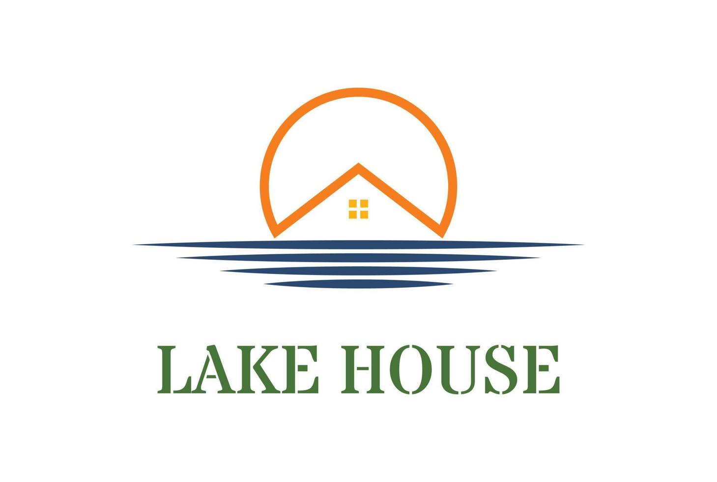 Sunset House River Lake Creek Beach for Cottage Inn or Hotel Logo Design vector