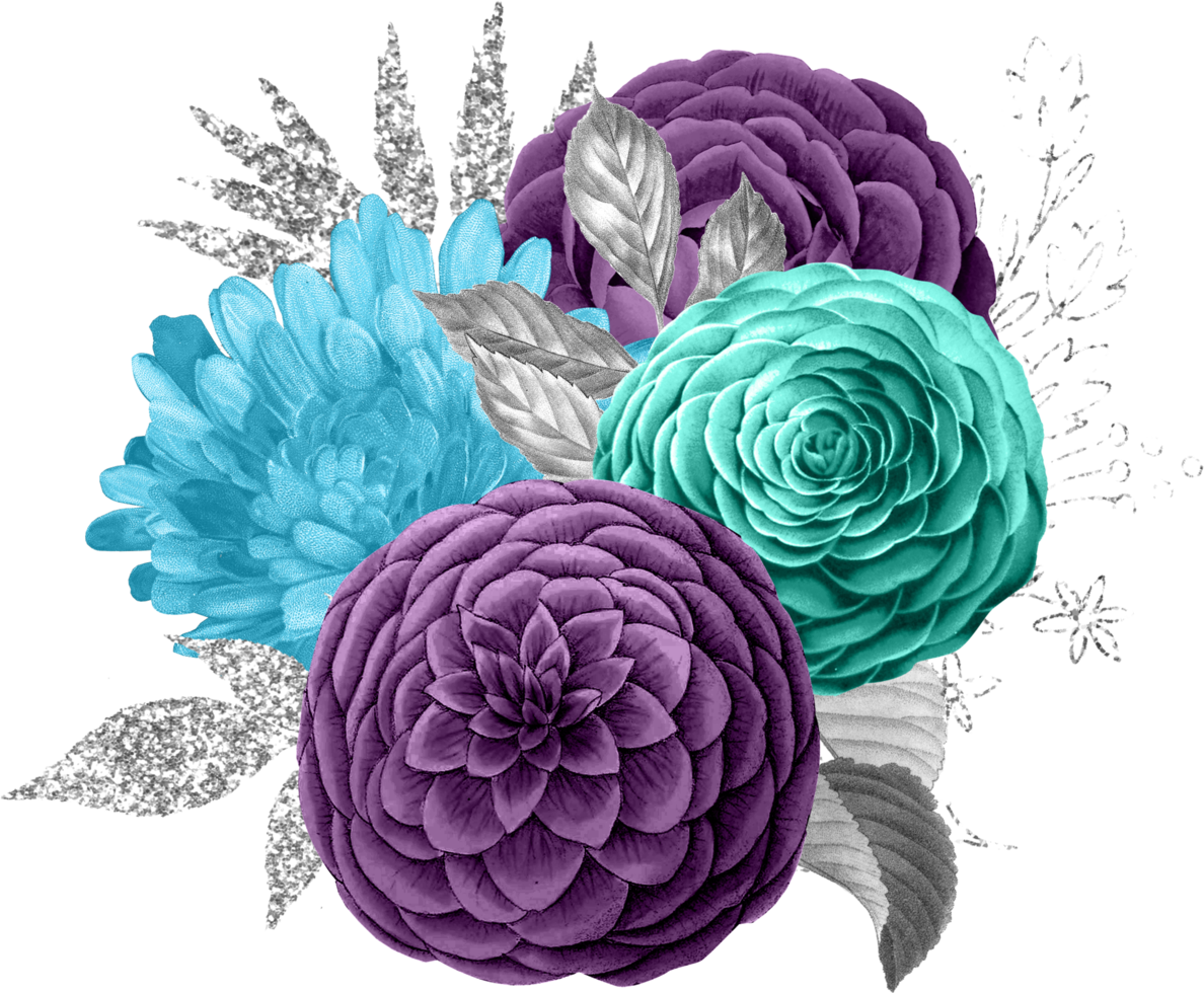 bouquets violets et turquoises png