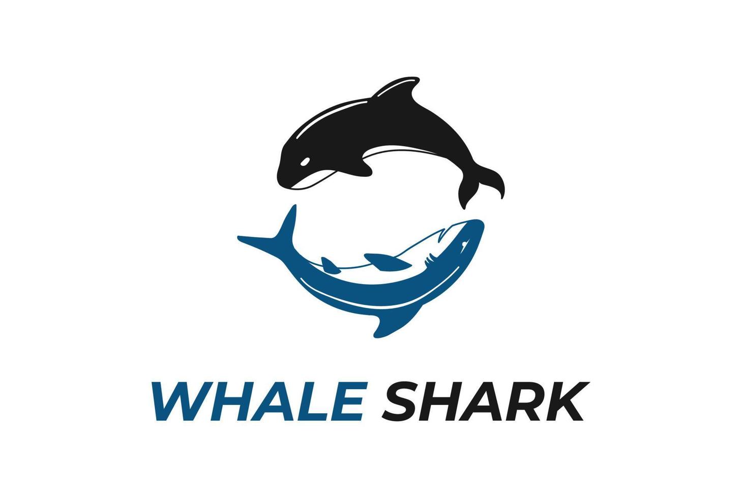 Circular Ocean Sea Orca Whale with Blue Shark Battle Logo Design vector