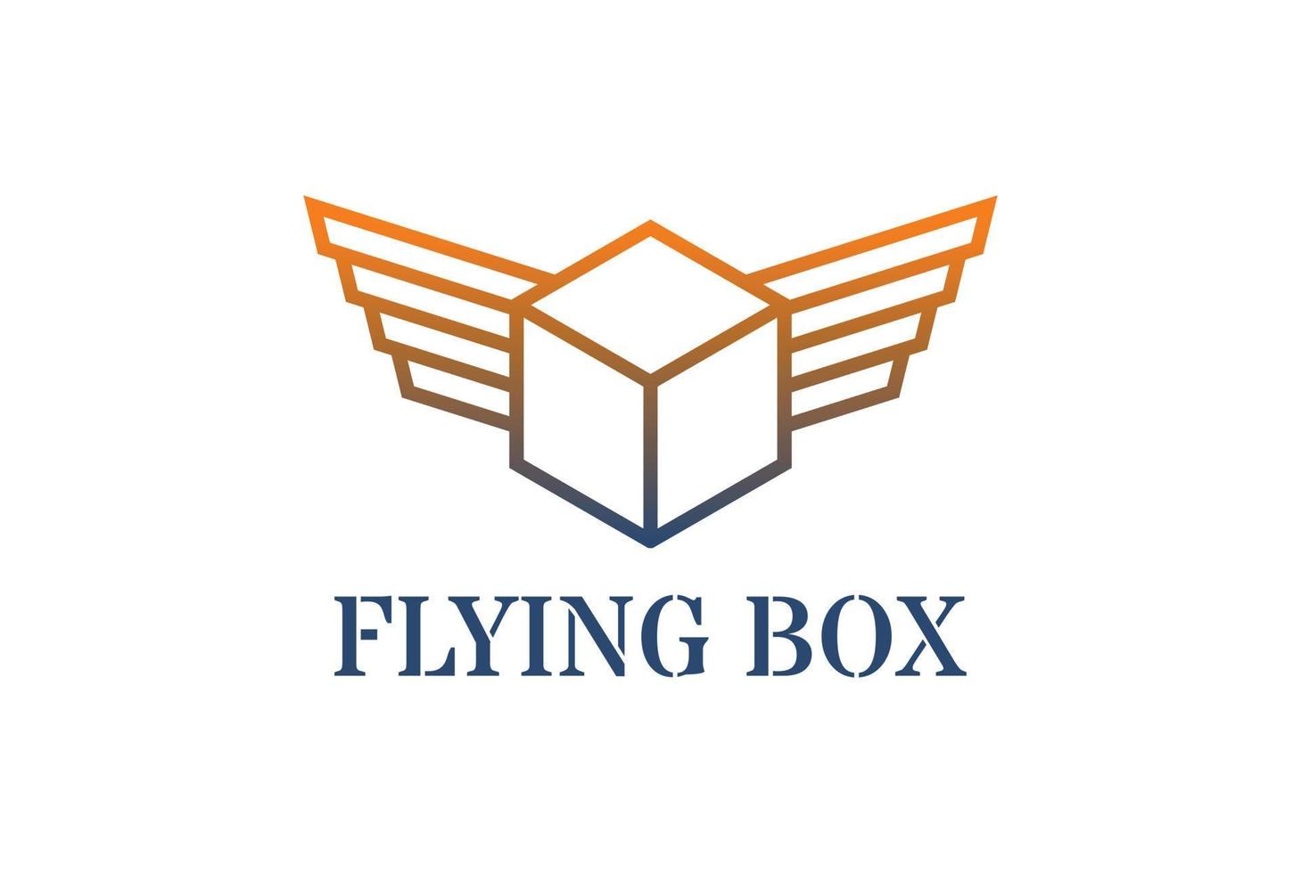 Geometric Flying Box Cube Wings for Delivery Package Export or Cargo Shipping Logo vector