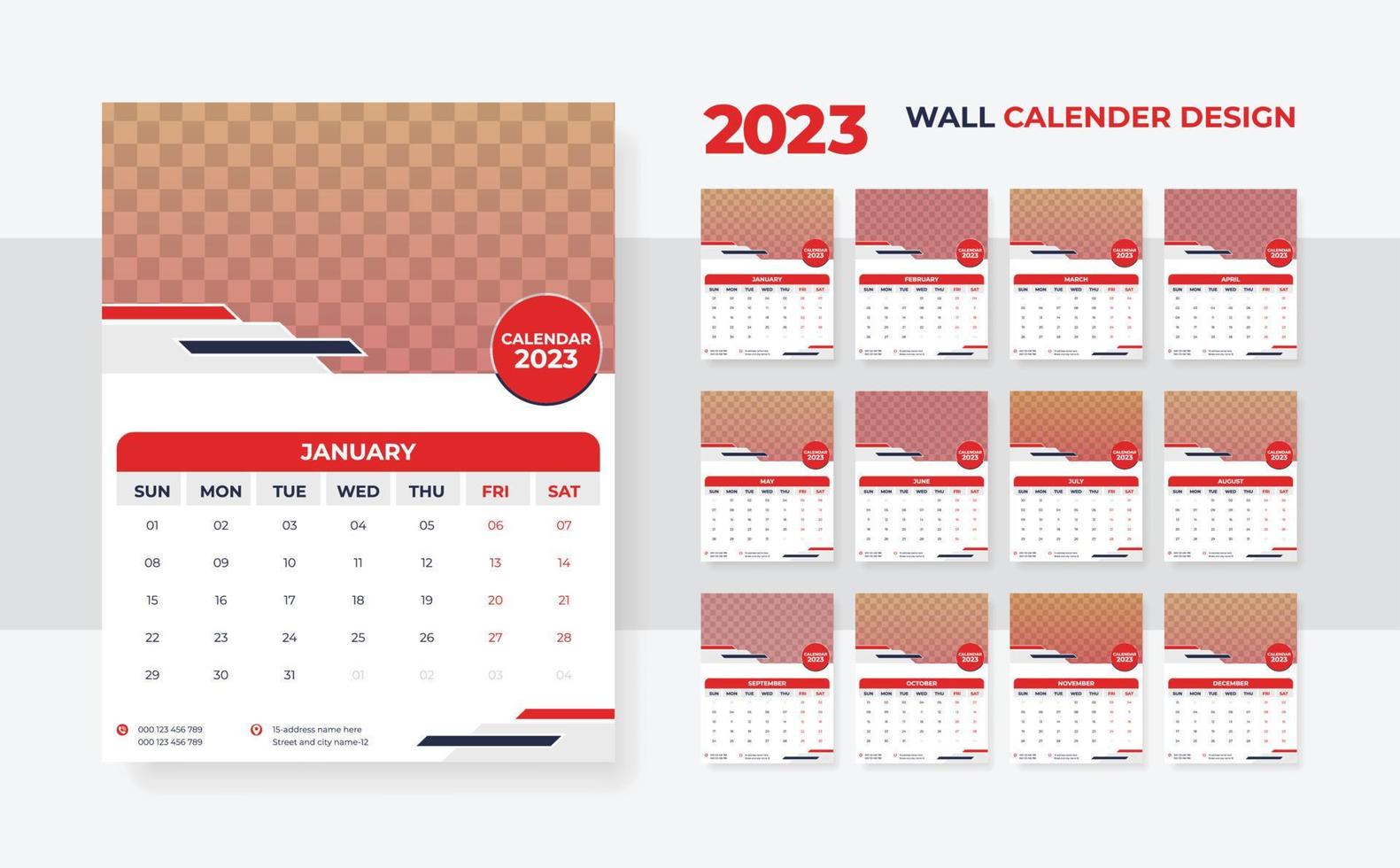 Happy new year 2023 wall calendar simple corporate business 12 months 12 page vector