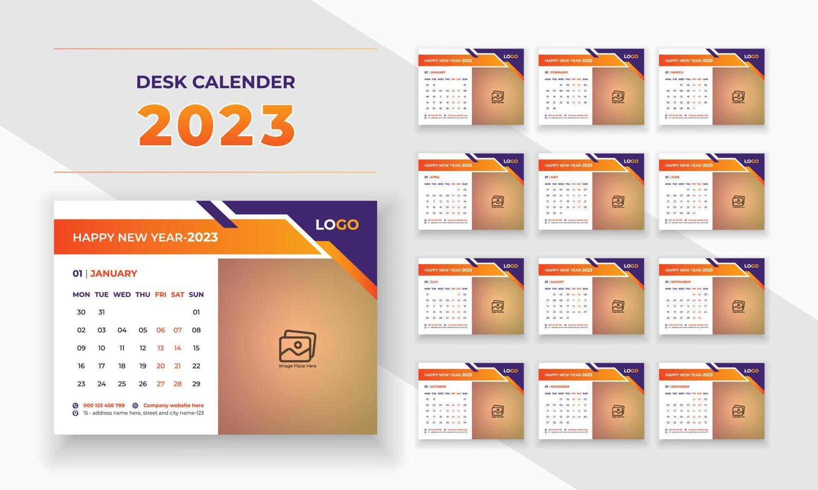 diseño de calendario de escritorio 2023 año nuevo negocio corporativo empresa mesa calender12 meses 12 página vector