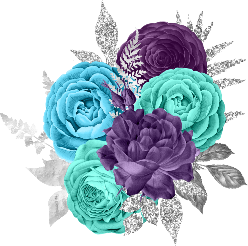 bouquets violets et turquoises png