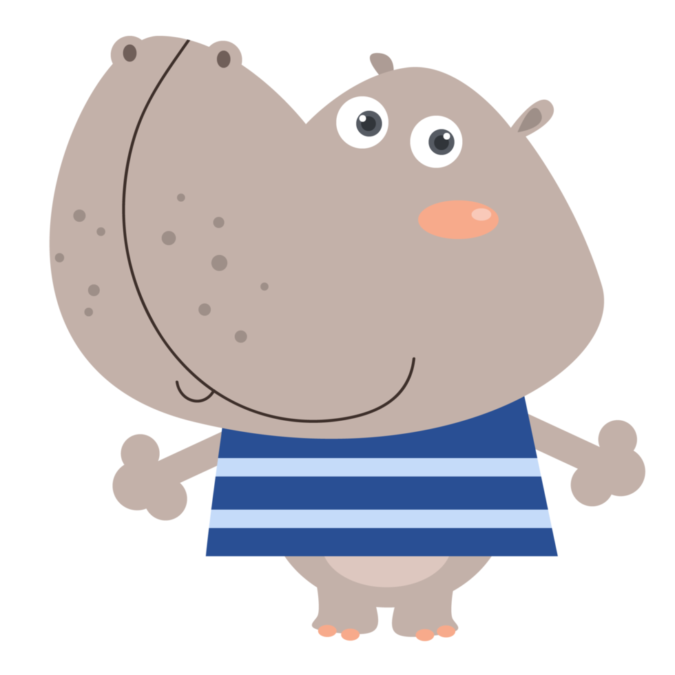 Clip art illustration of cute hippopotamus cartoon character for kids. png