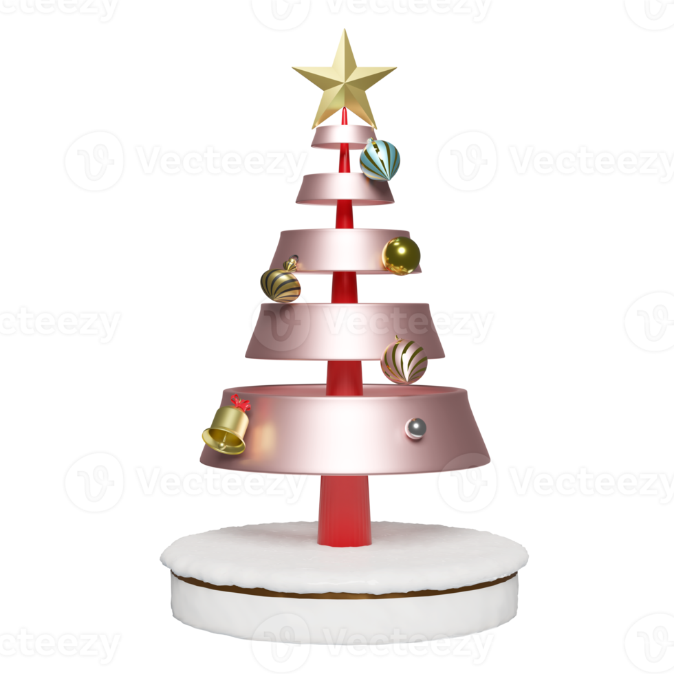Christmas tree stage podium with snow and ornaments isolated. Concept Christmas and festive New Year, 3d illustration or 3d render png