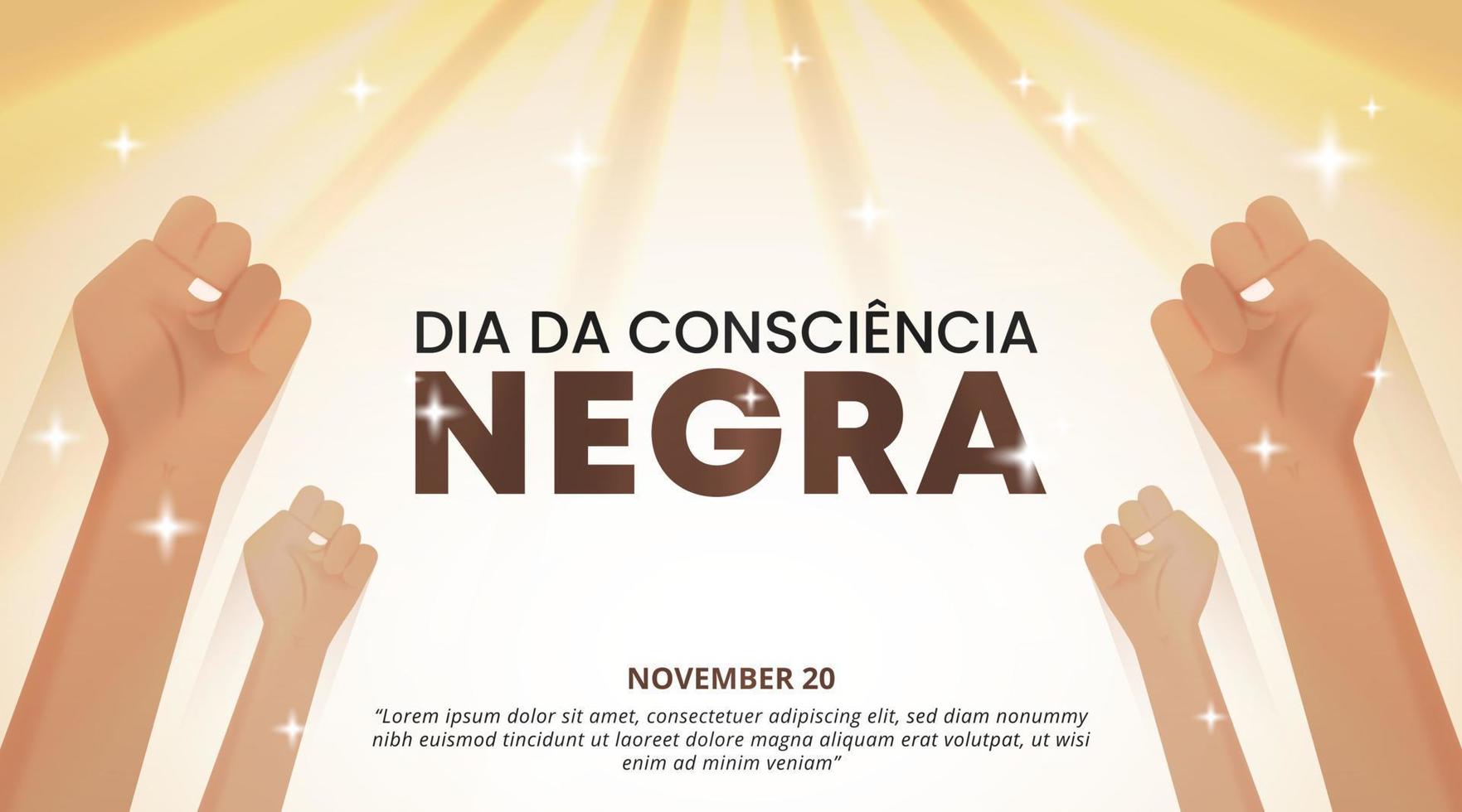 Dia da consciencia negra or black awareness day background with raising hands and sunshine vector