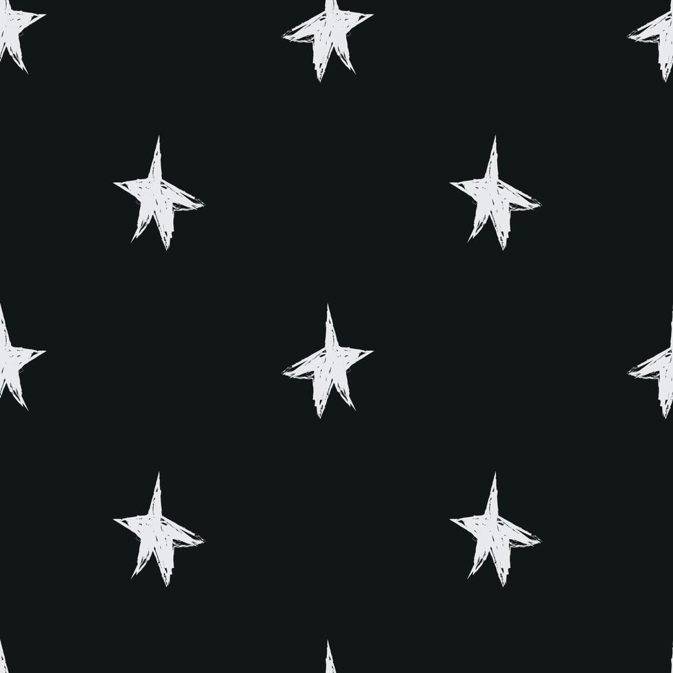 Doodle cosmic seamless pattern in childish style. Hand drawn abstract space stars. Black and white. vector