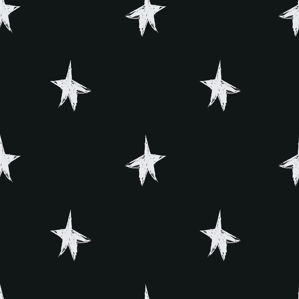 Doodle cosmic seamless pattern in childish style. Hand drawn abstract space stars. Black and white. vector