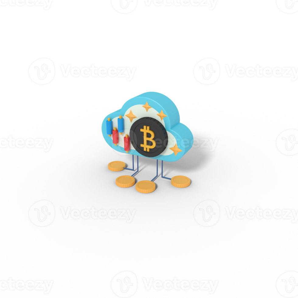 3d illustration of bitcoin cloud storage png