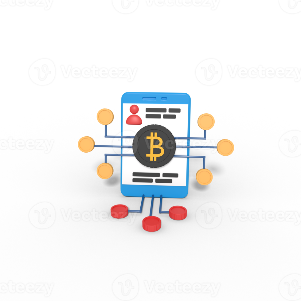 3d illustration of bitcoin blockchain network on phone png
