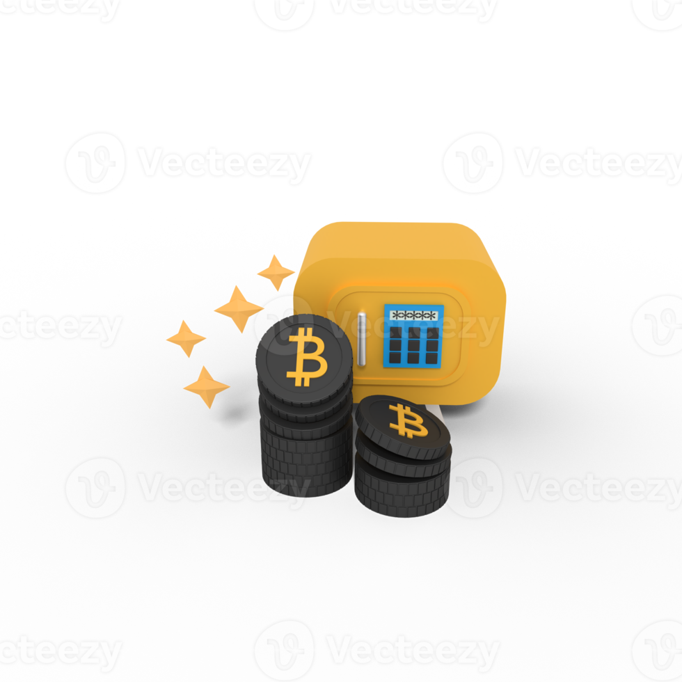 3d illustration of bitcoin storage locker with password png