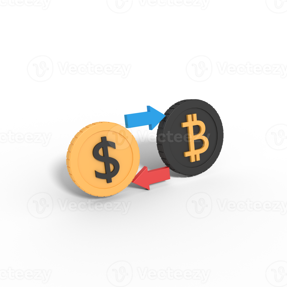 3d illustration of bitcoin to dollar exchange png