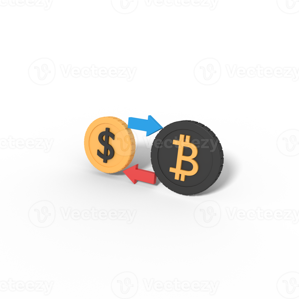 3d illustration of bitcoin to dollar exchange png