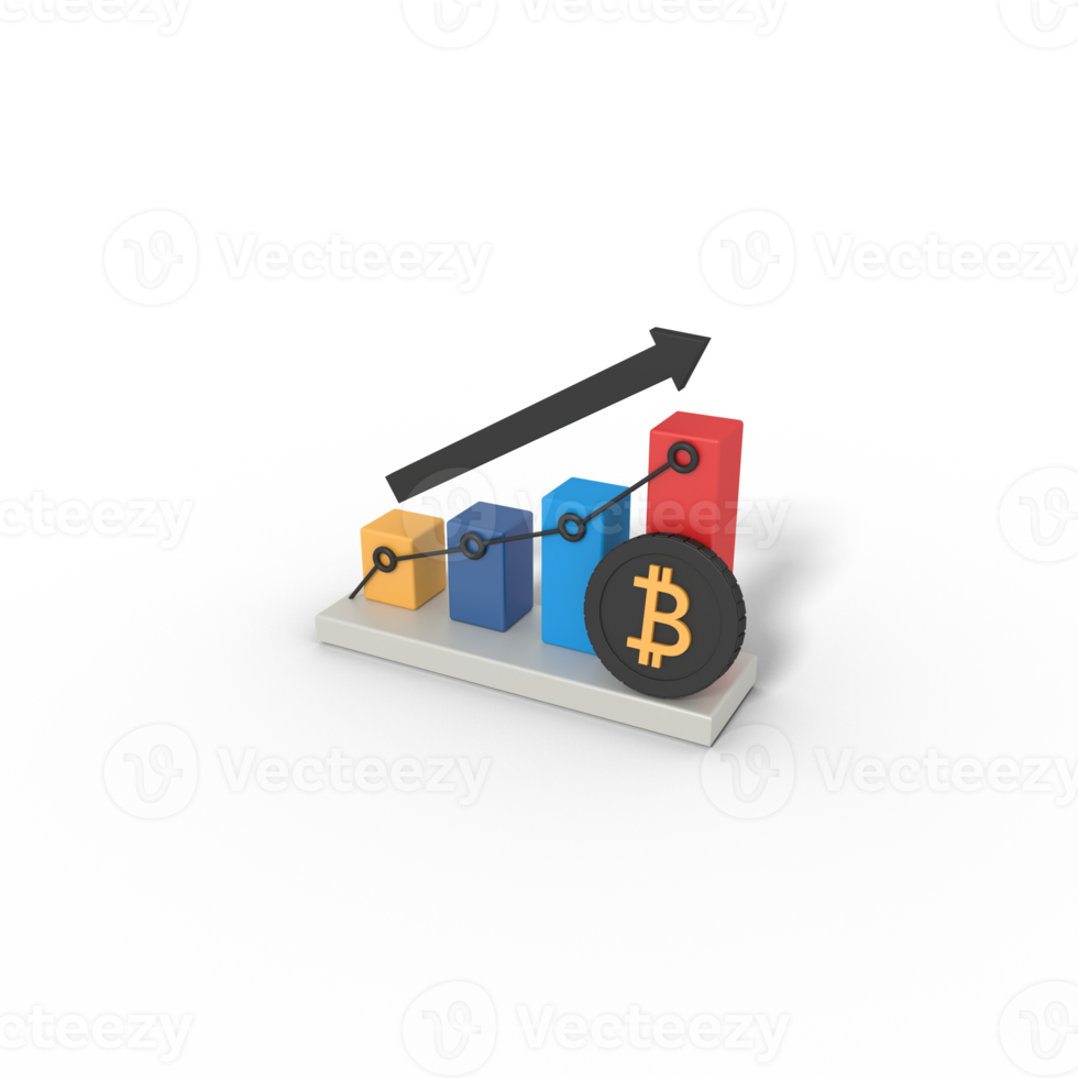 3d illustration of bitcoin growth curve png