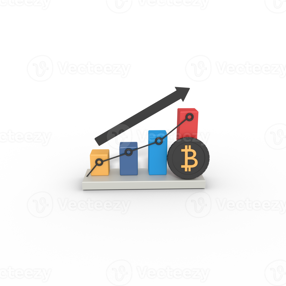 3d illustration of bitcoin growth curve png