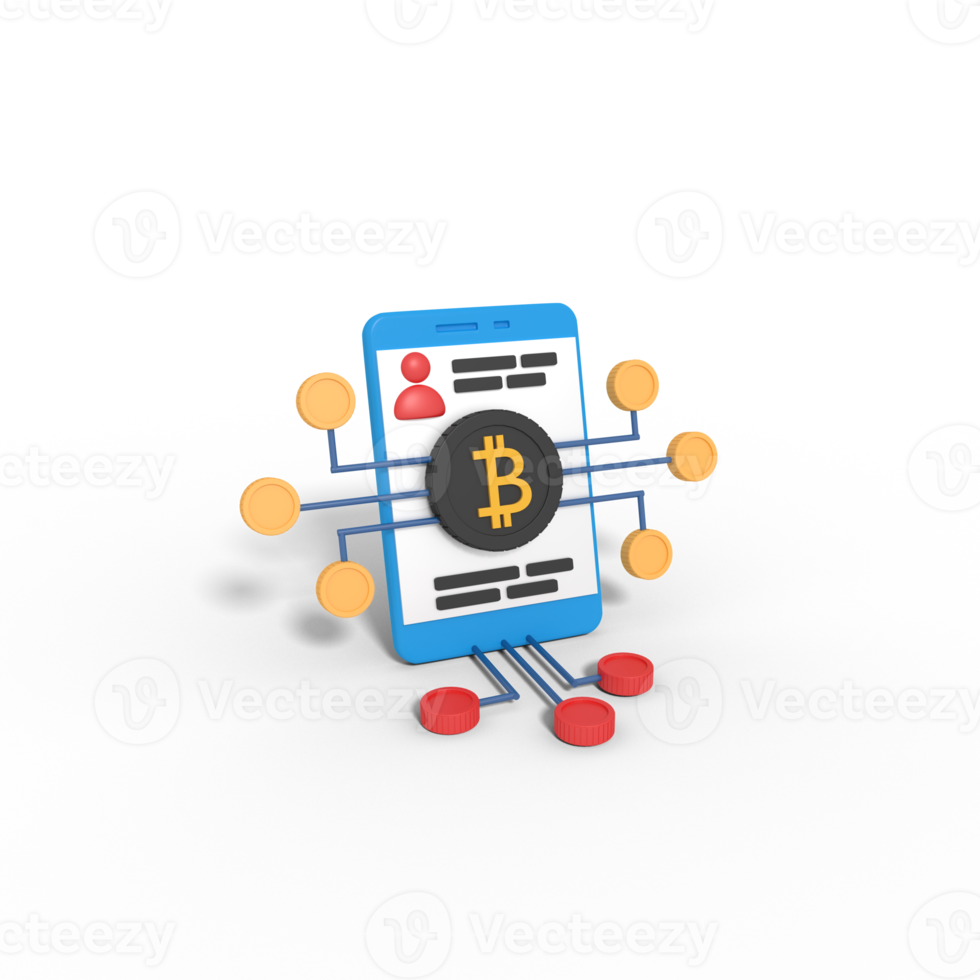 3d illustration of bitcoin blockchain network on phone png