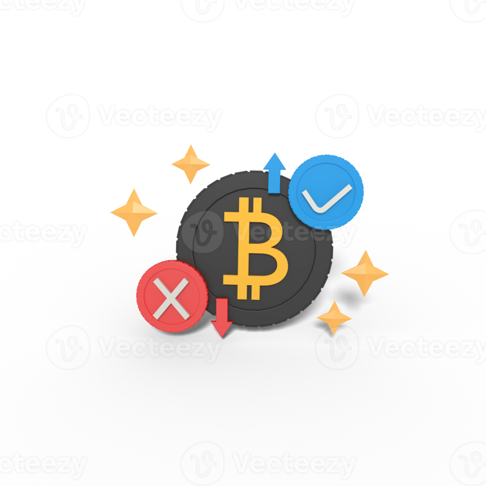 3d illustration of bitcoin approve and delete png