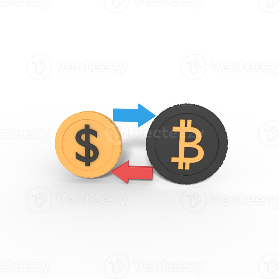 3d illustration of bitcoin to dollar exchange png
