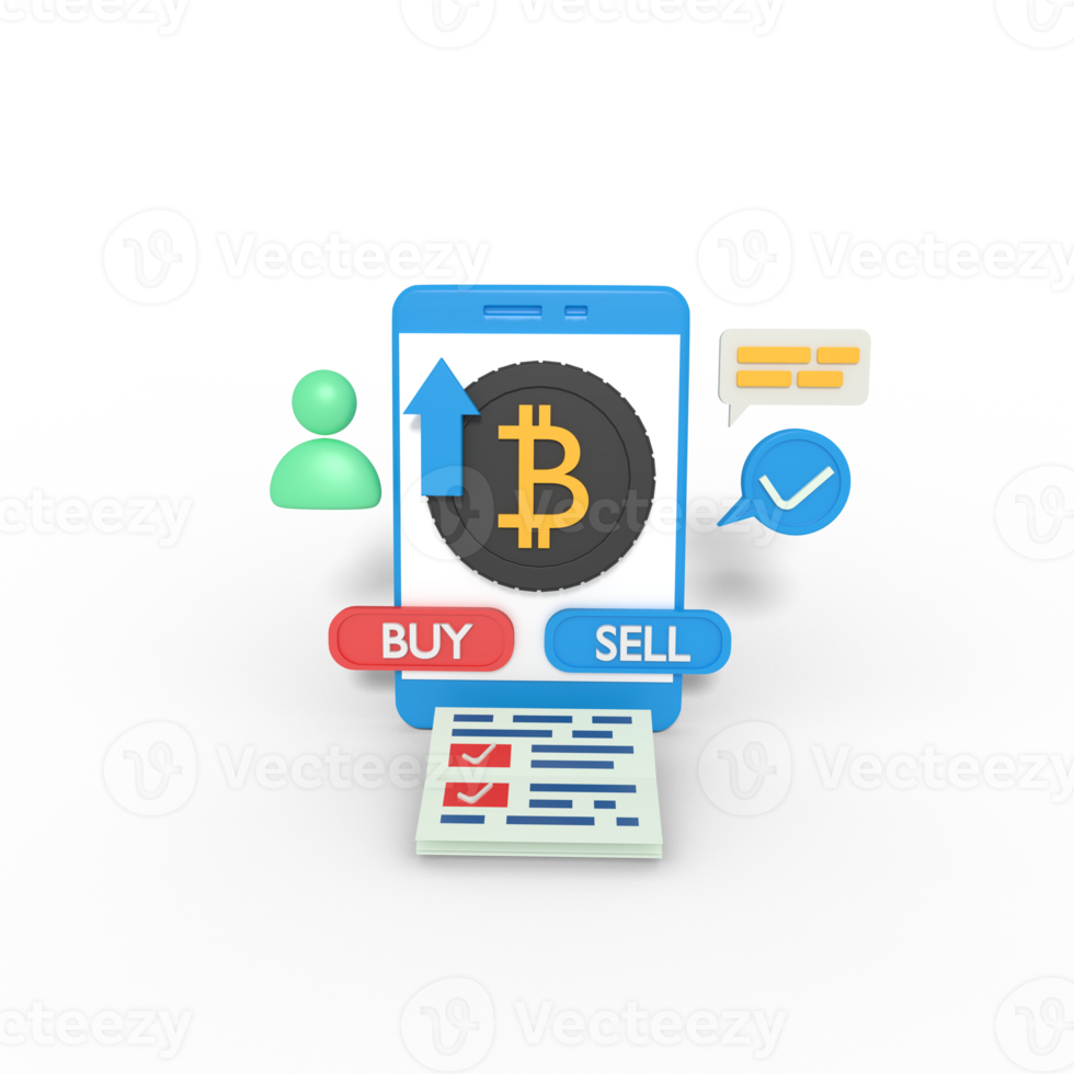 3d illustrazione di acquisto e vendita bitcoin su Telefono png