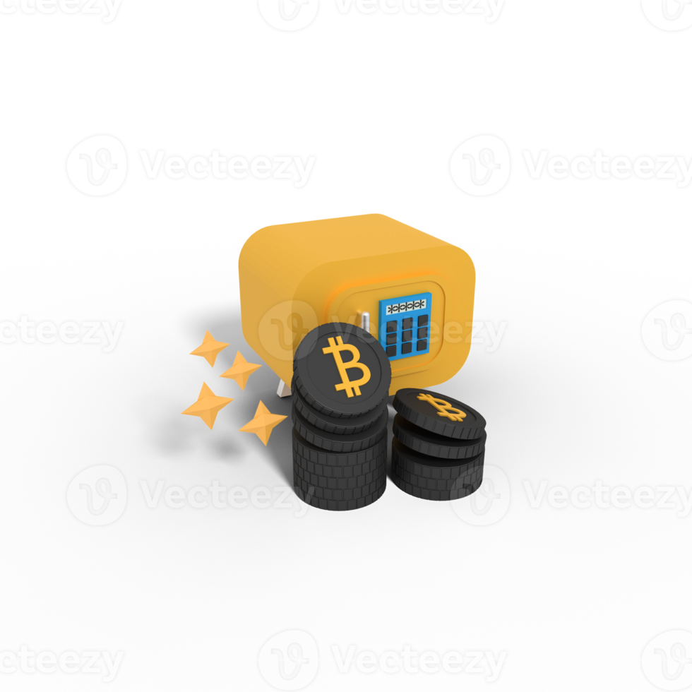 3d illustration of bitcoin storage locker with password png