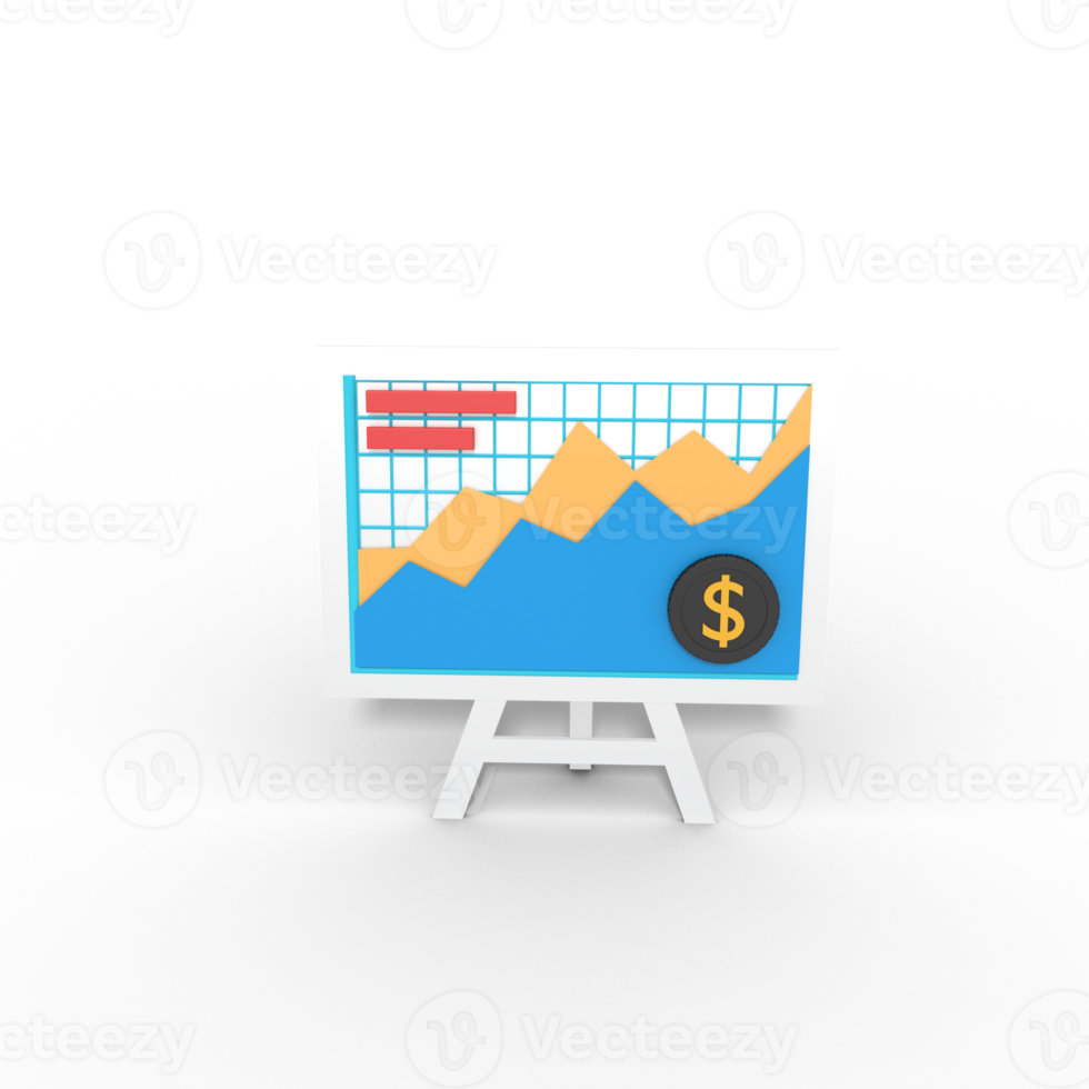 Illustration 3d des statistiques de croissance des entreprises sur le tableau de présentation png