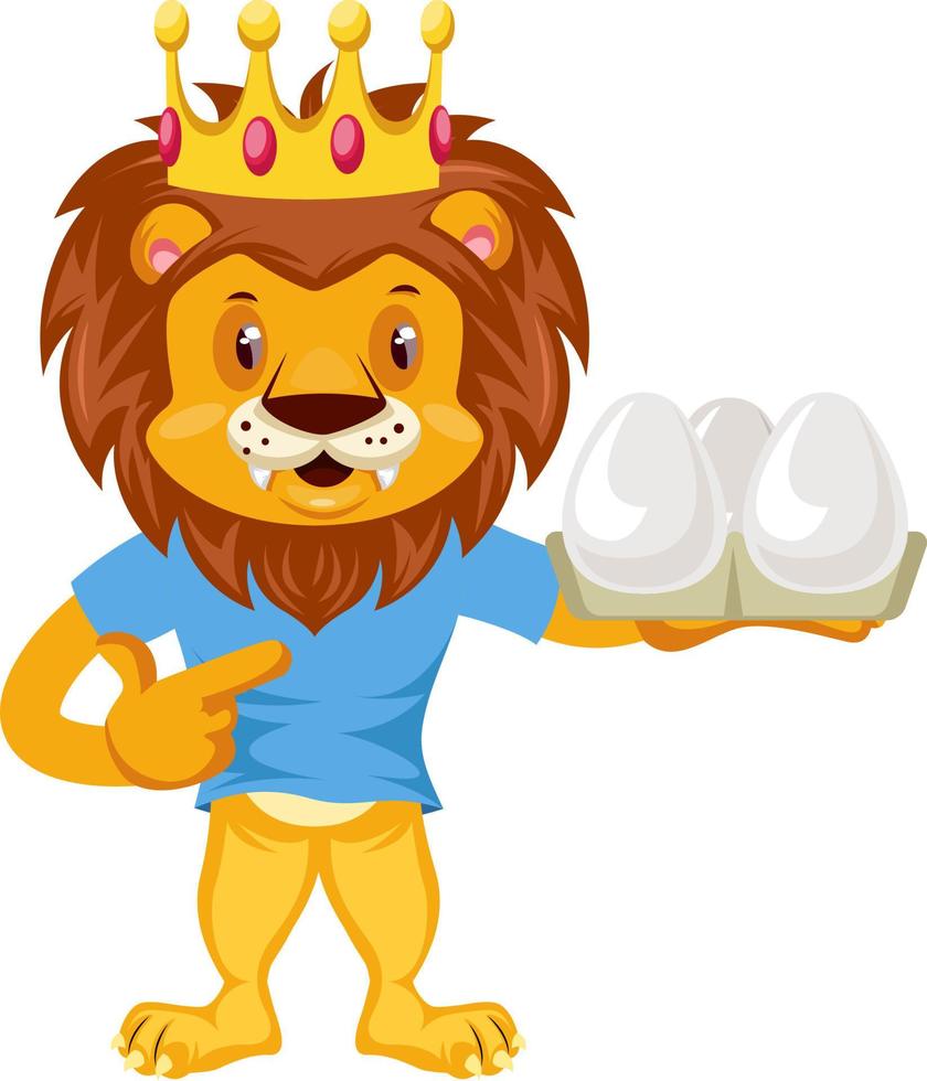 Lion with eggs, illustration, vector on white background.