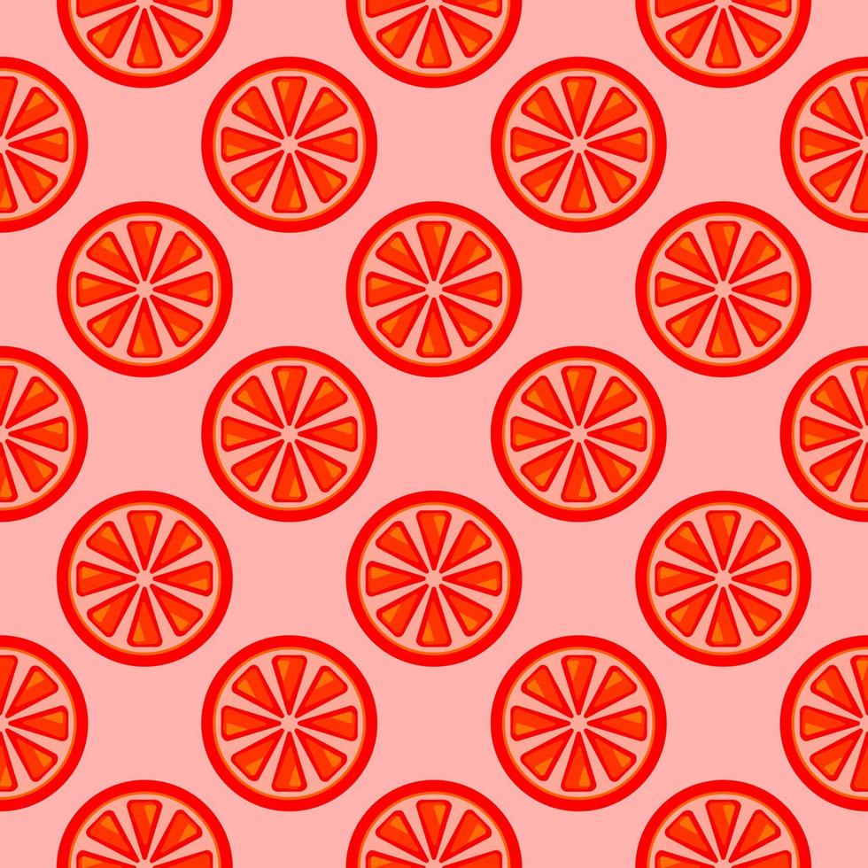 Grapefruit slices, seamless pattern on red background. vector