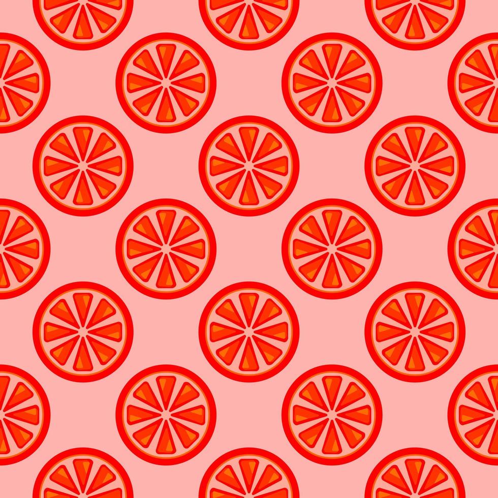 Grapefruit slices, seamless pattern on red background. vector