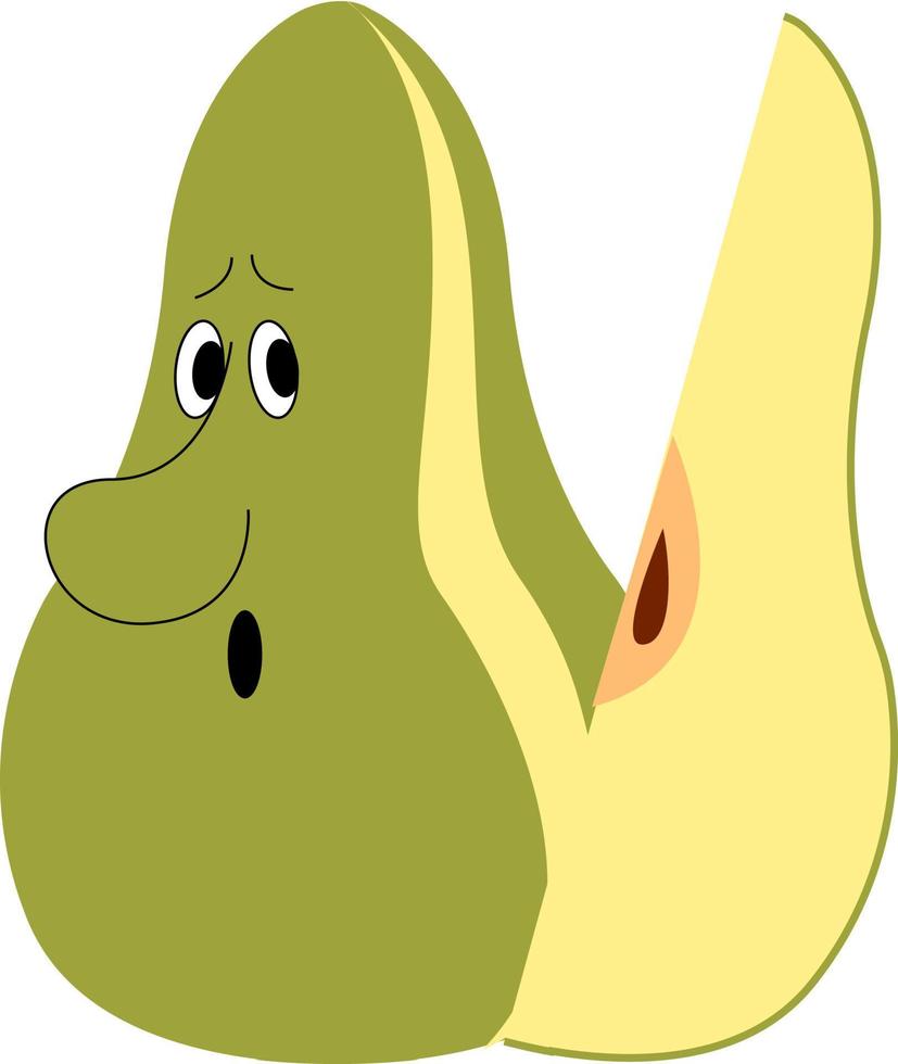 Sad pear, illustration, vector on white background.