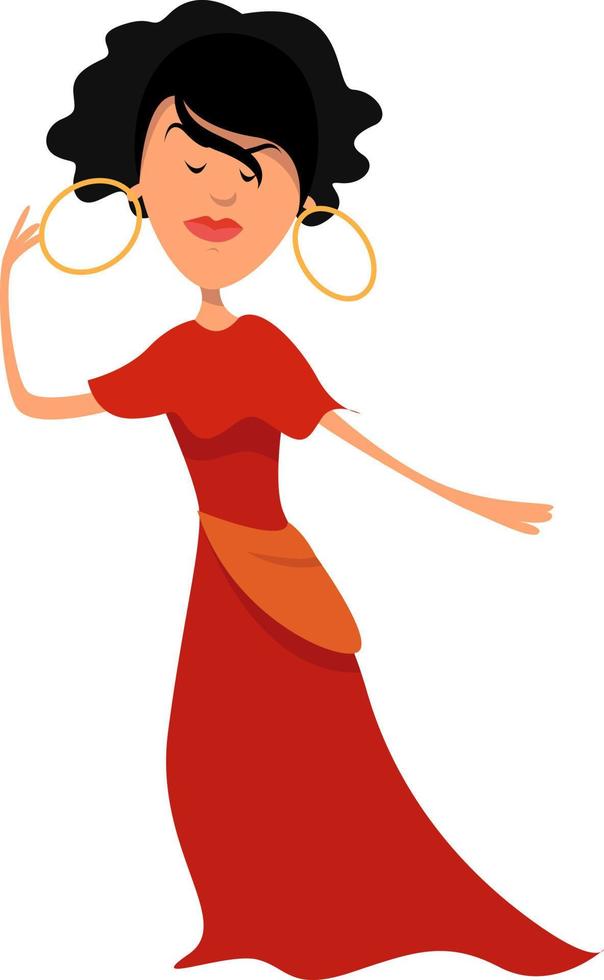 gitana en vestido rojo, ilustración, vector sobre fondo blanco