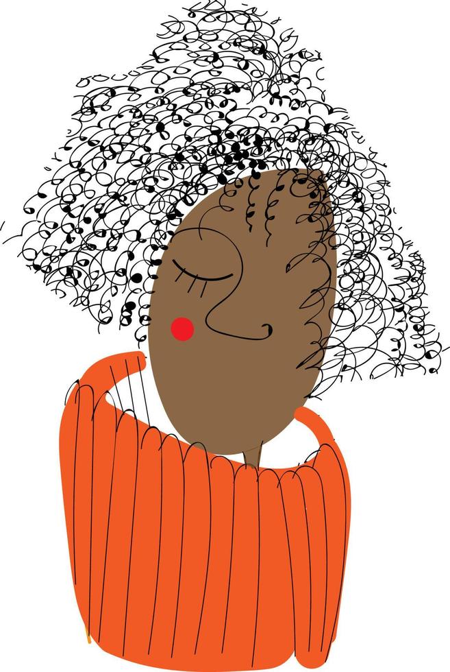 A curly brown girl, vector or color illustration.