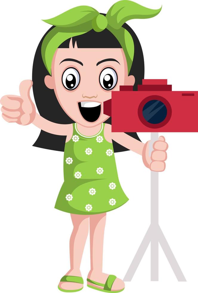 Girl with camera, illustration, vector on white background.