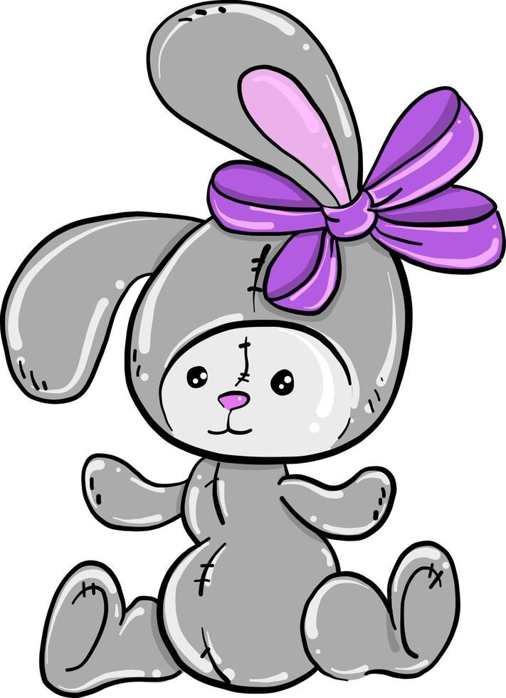 Bunny with a bow, illustration, vector on white background
