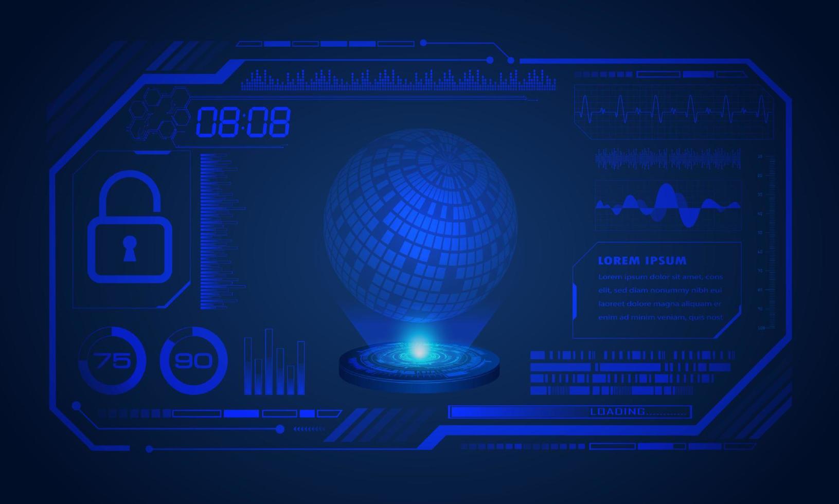 pantalla azul de tecnología hud moderna con fondo de globo vector