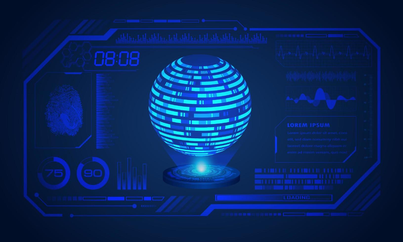 pantalla azul de tecnología hud moderna con fondo de globo vector
