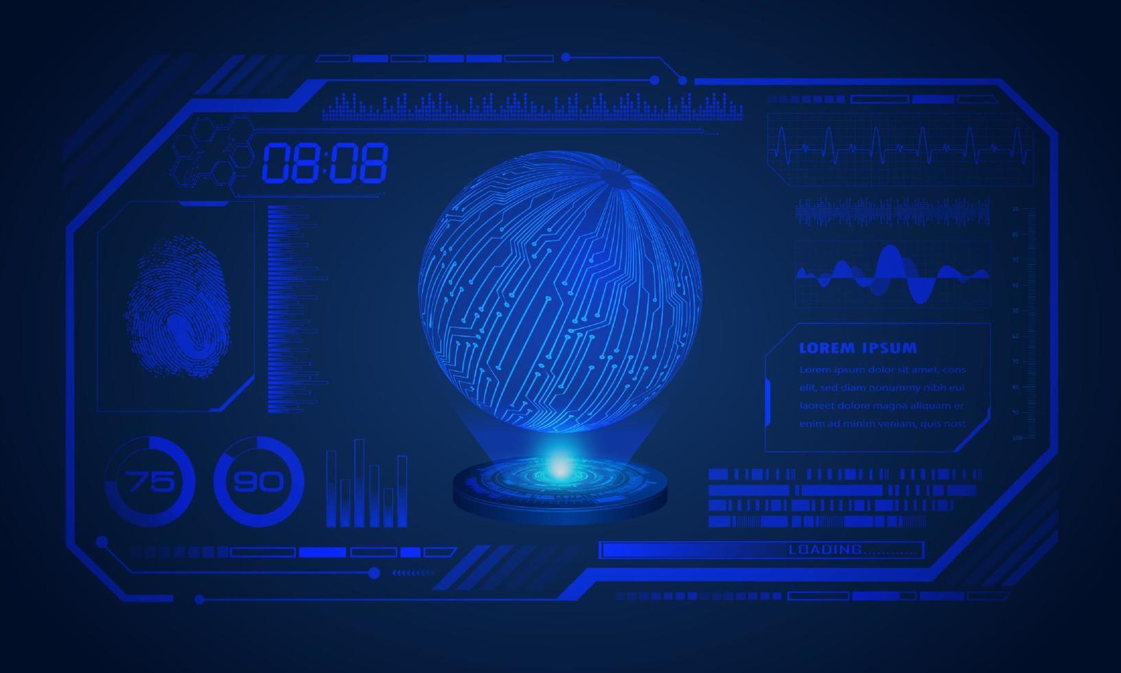 pantalla azul de tecnología hud moderna con fondo de globo vector
