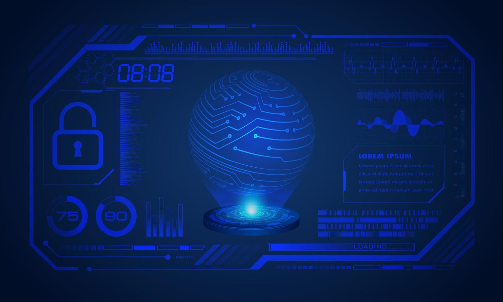 pantalla azul de tecnología hud moderna con fondo de globo vector
