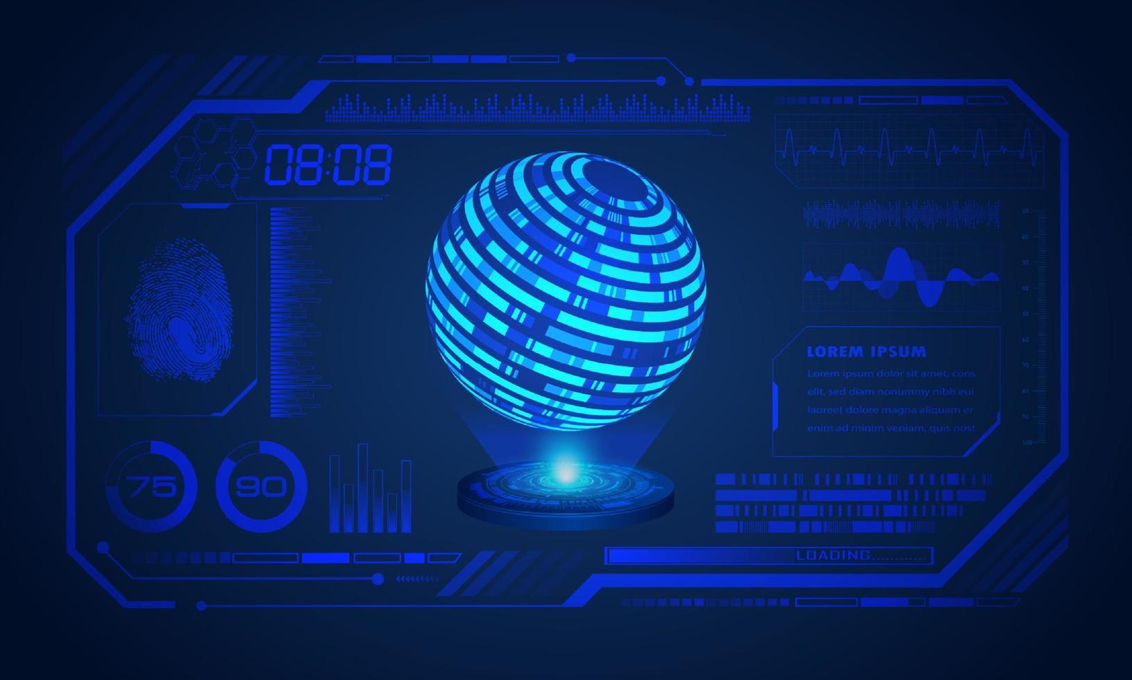 pantalla azul de tecnología hud moderna con fondo de globo vector
