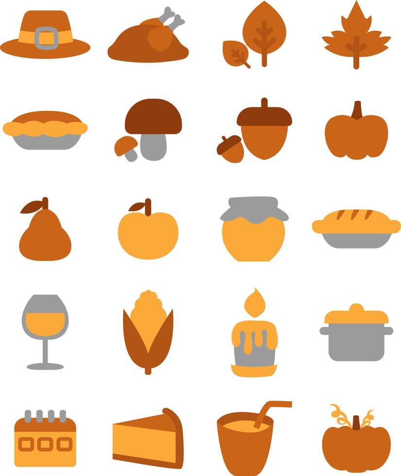 Thanksgiving icon pack, illustration, vector on a white background.