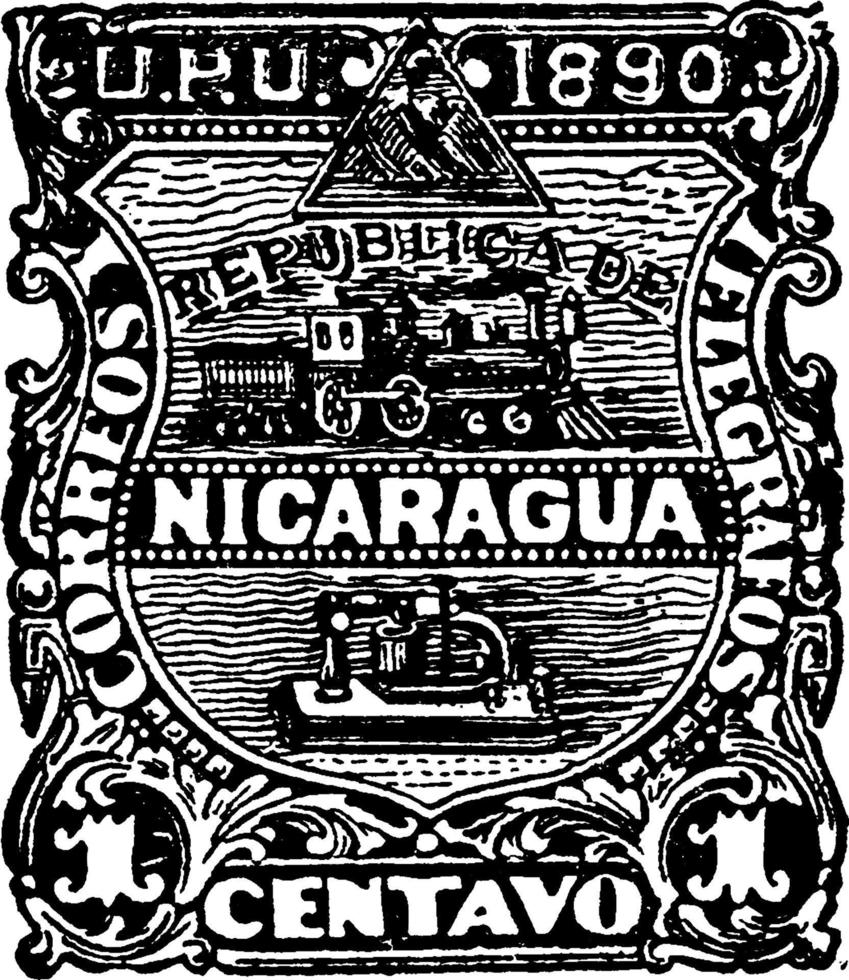 Sello de nicaragua 1 centavo en 1890, ilustración vintage. vector