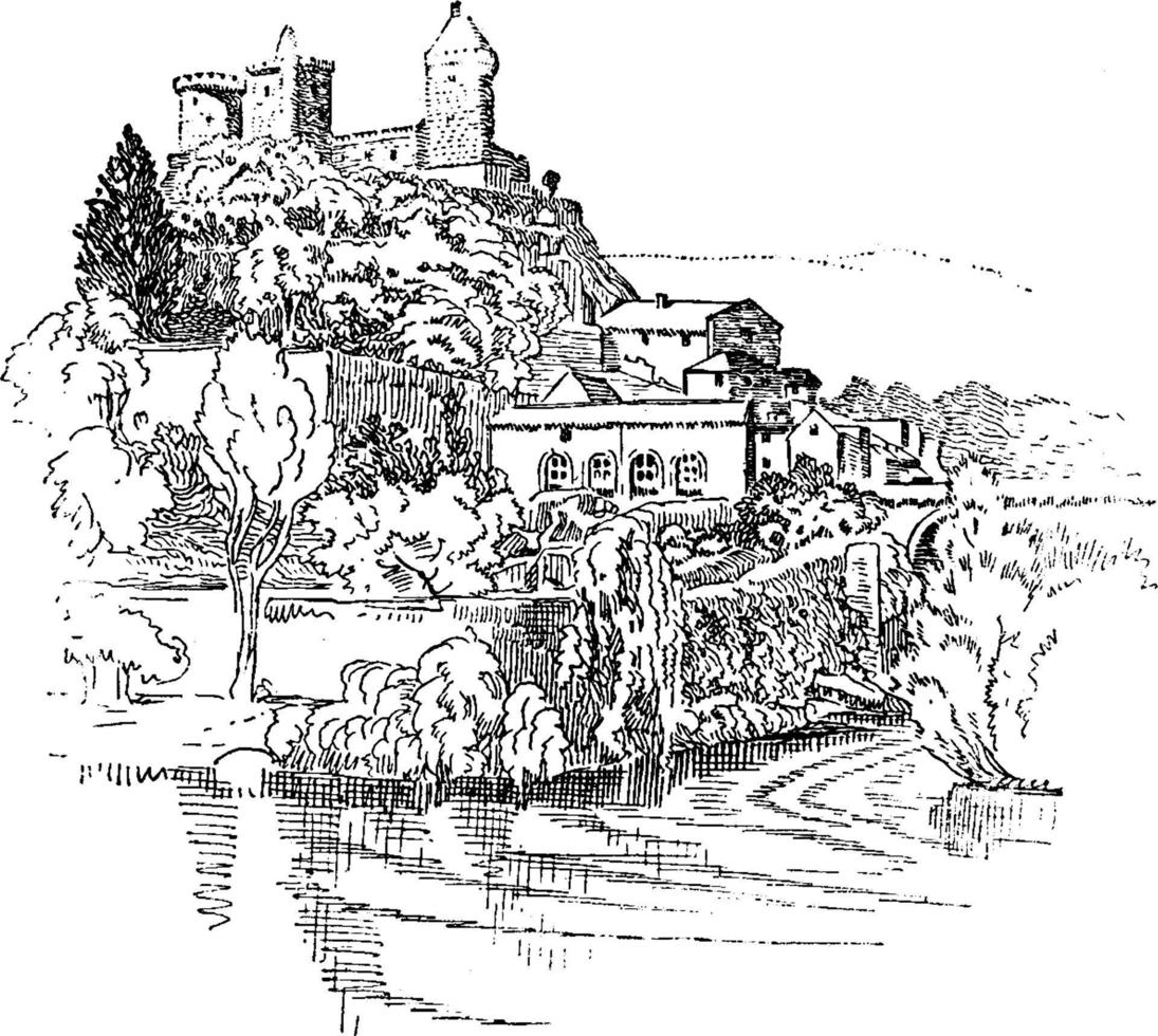 Castle of Foix, vintage illustration. vector