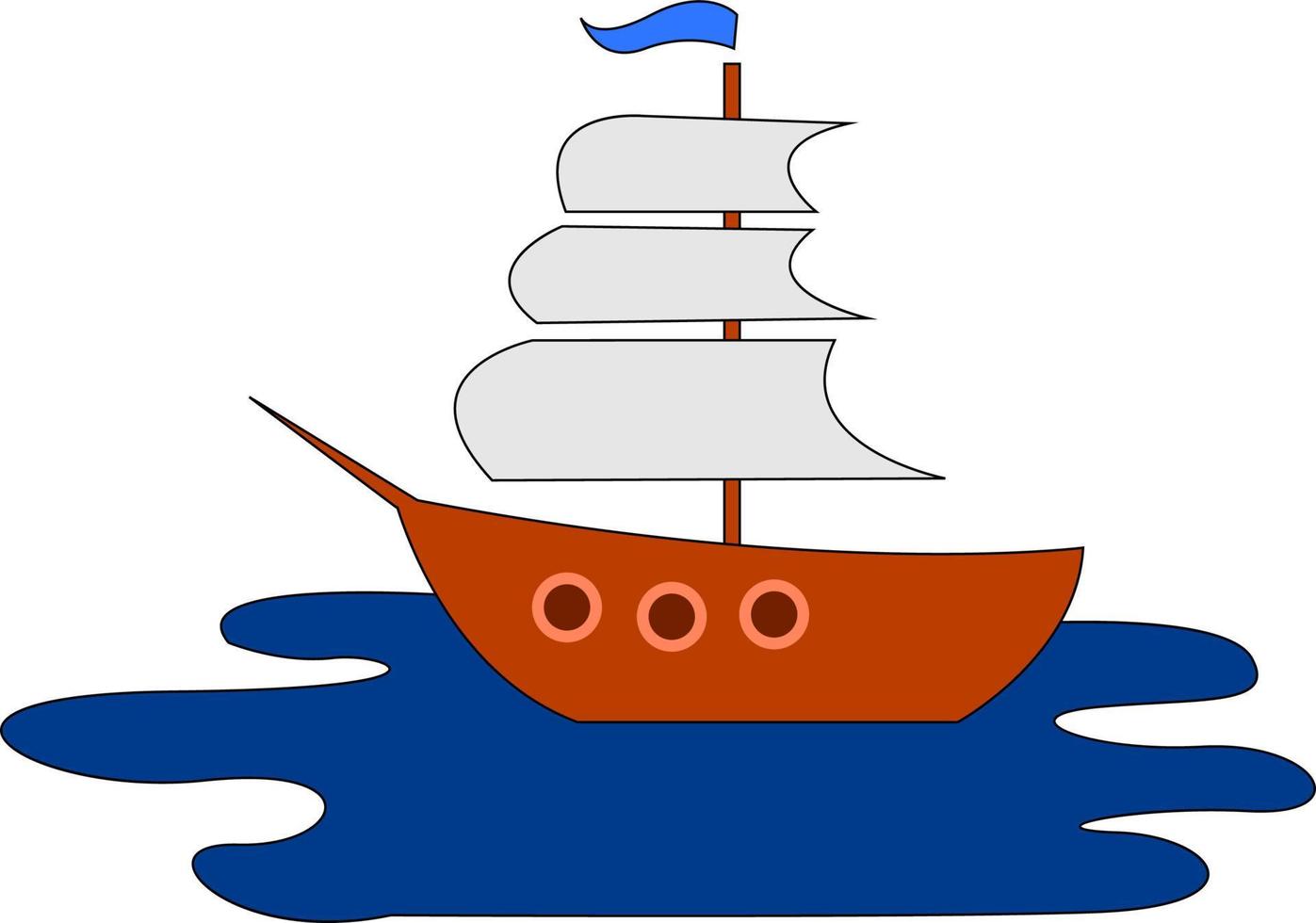 barco en mar abierto, ilustración, vector sobre fondo blanco
