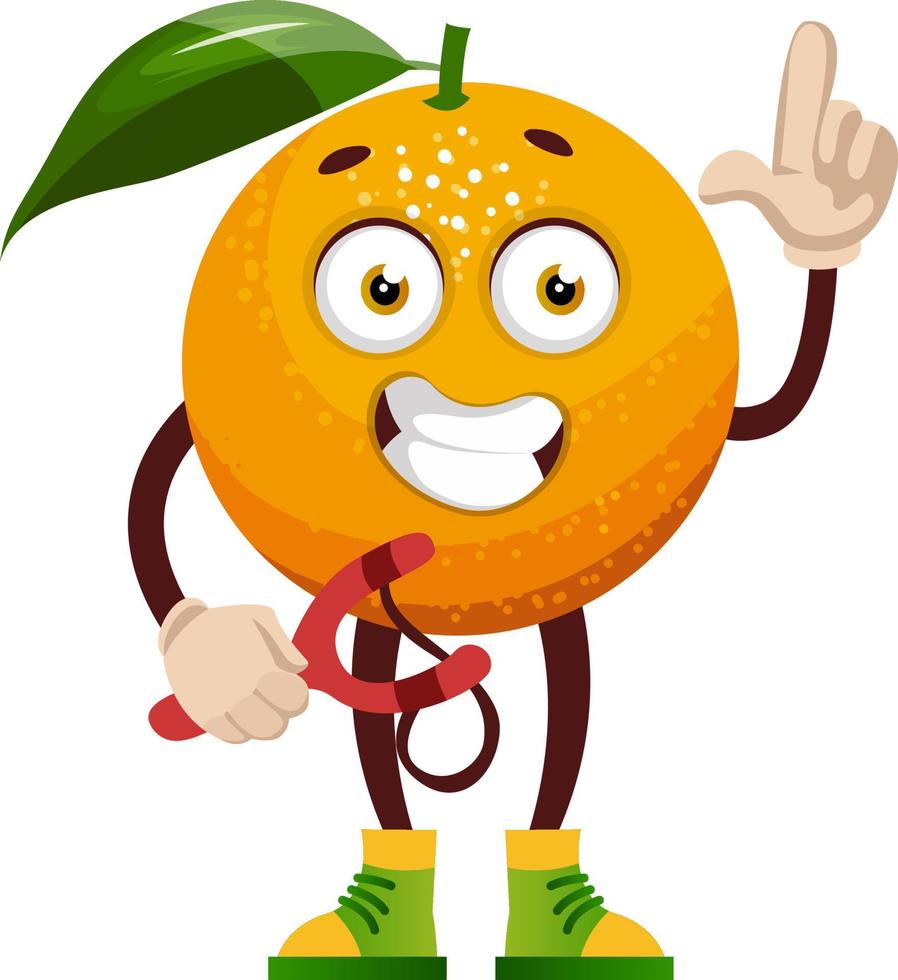 Orange with sling shot, illustration, vector on white background.