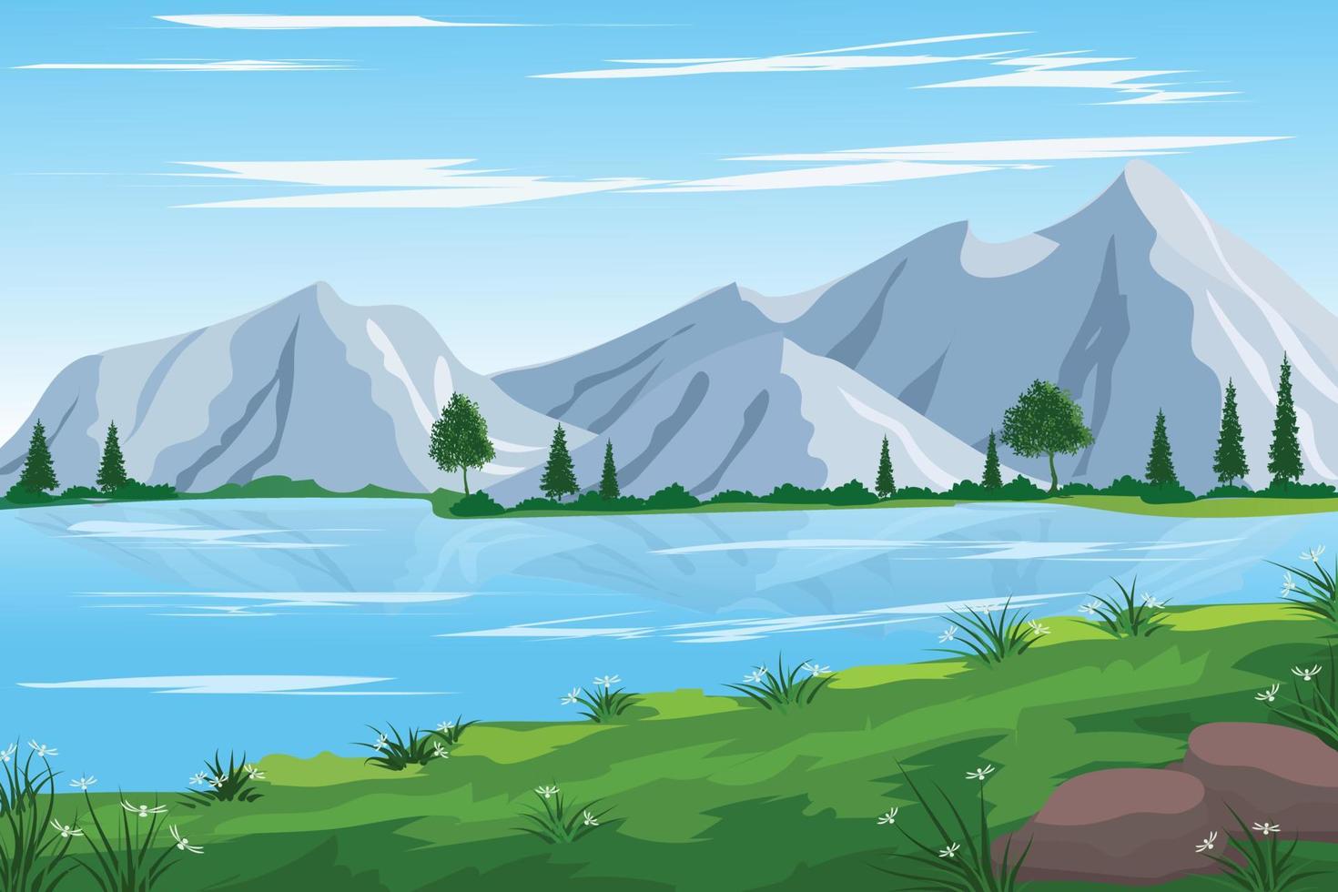 Beautiful landscape colorful nature scene flat design background template vector illustration