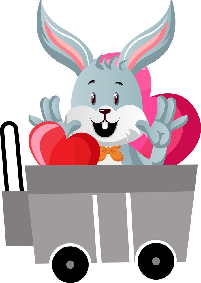 Bunny in shopping cart, illustration, vector on white background.