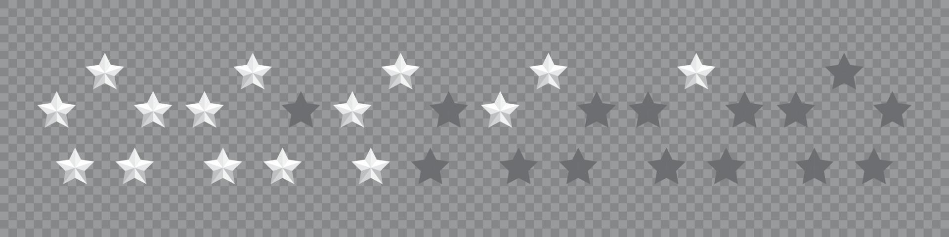 Star icon. Star in circle. 5 stars rating. Set of five white stars. Realistic star set vector icon. Feedback concept. Vector illustration