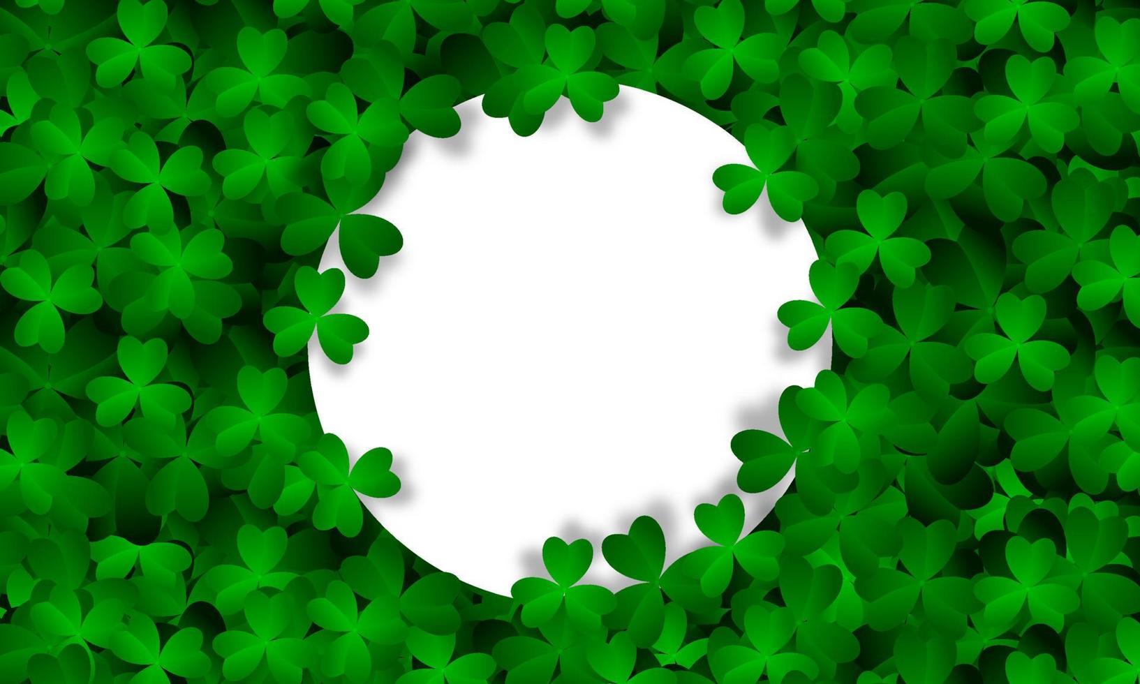 Clover leaves background with blank card. Clover leaves background. Realistic green clovers. Vector illustration