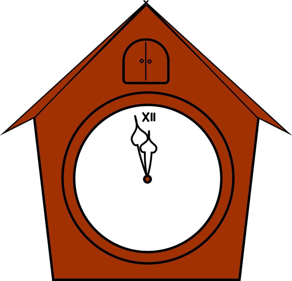 Red clock in shape of house, illustration, vector on white background.