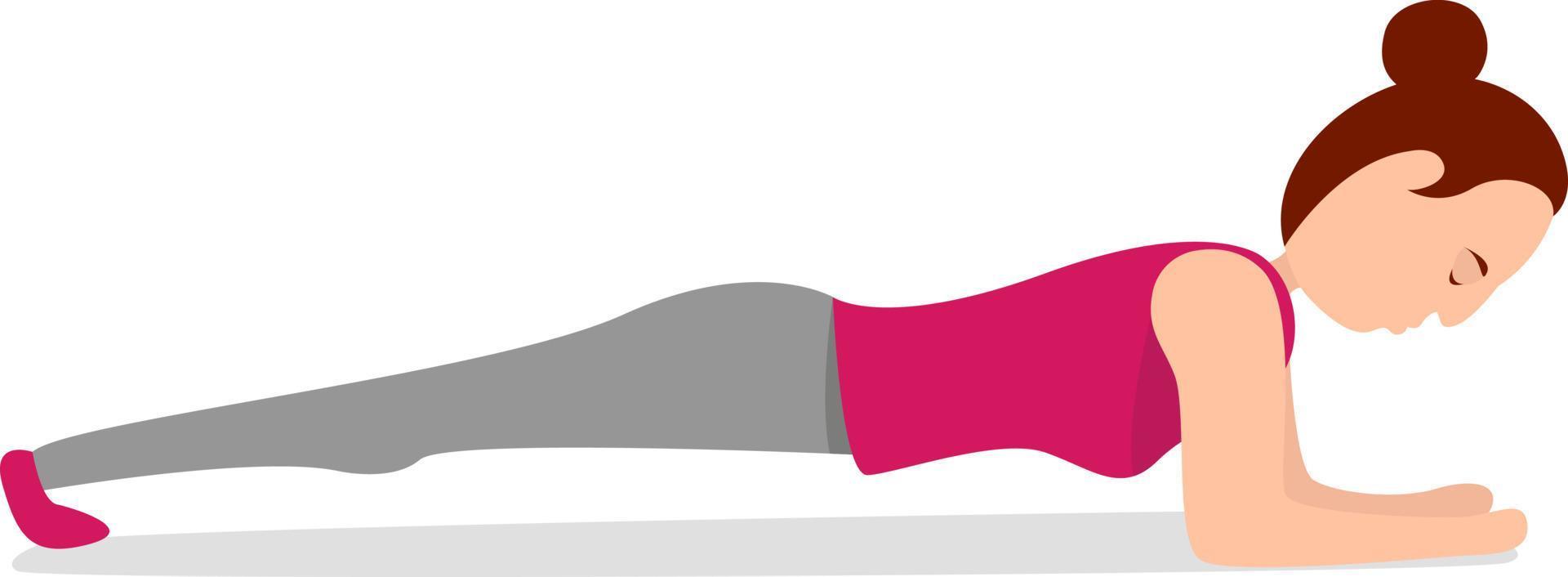 Girl doing plank , illustration, vector on white background