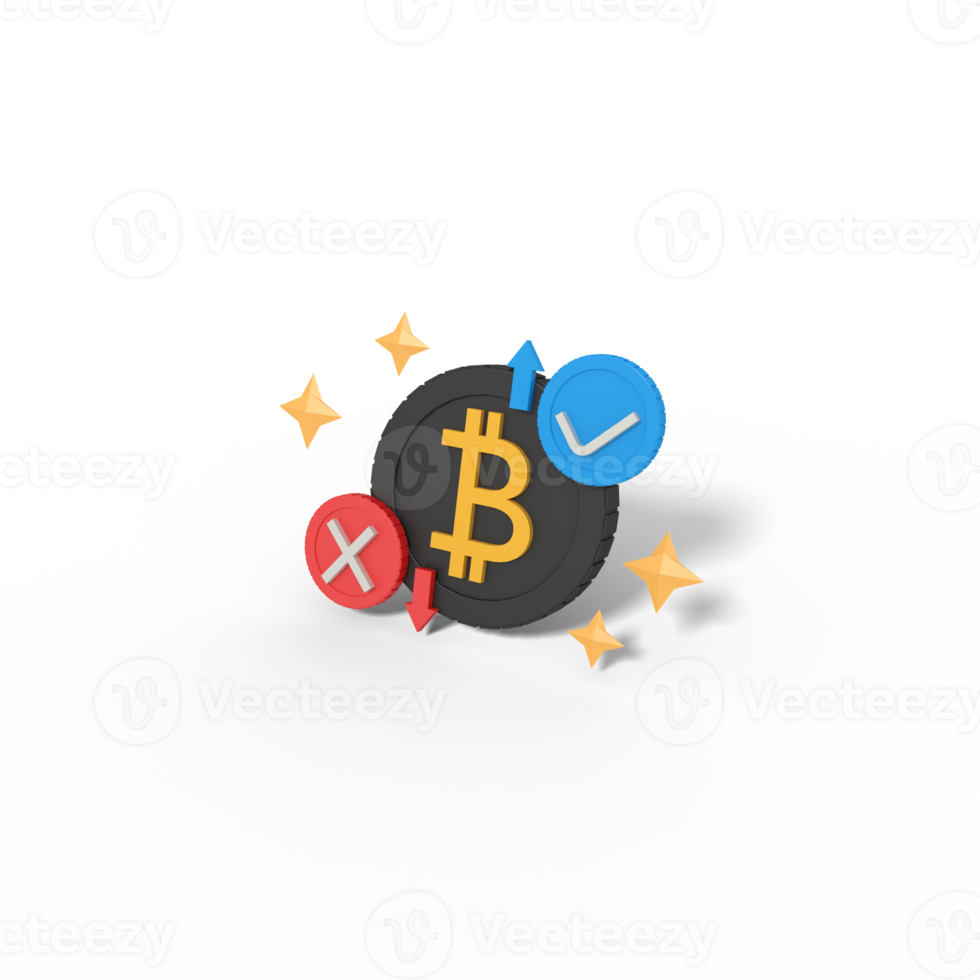 Ilustración 3d de bitcoin aprobar y eliminar png